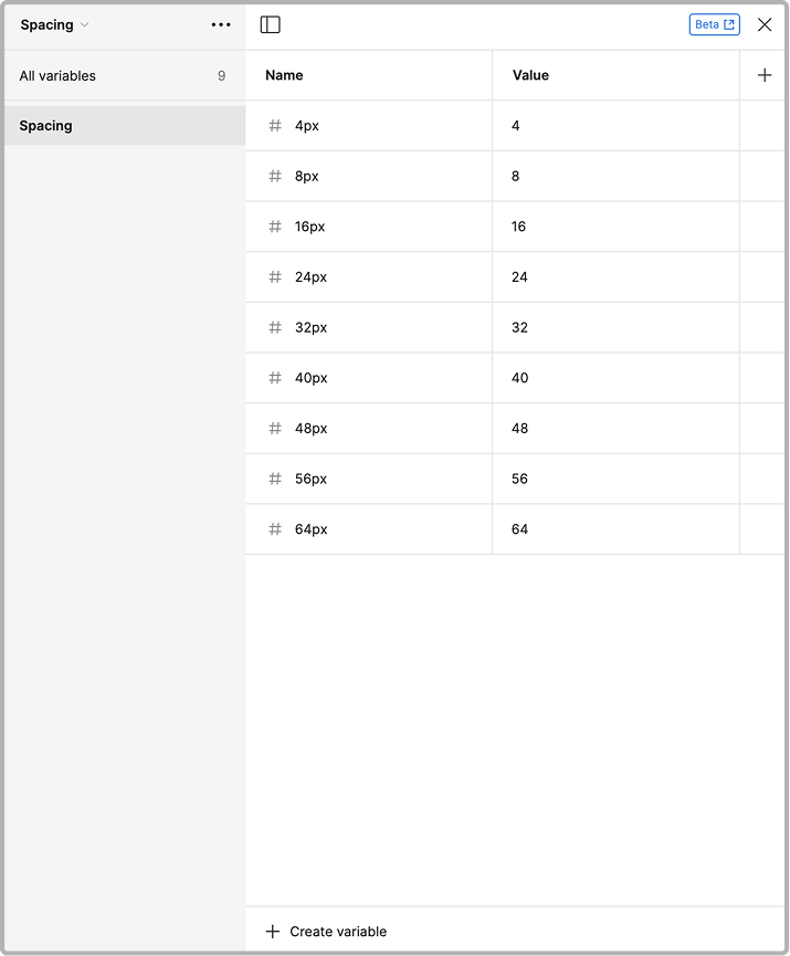 Figma variables for design-system spacing