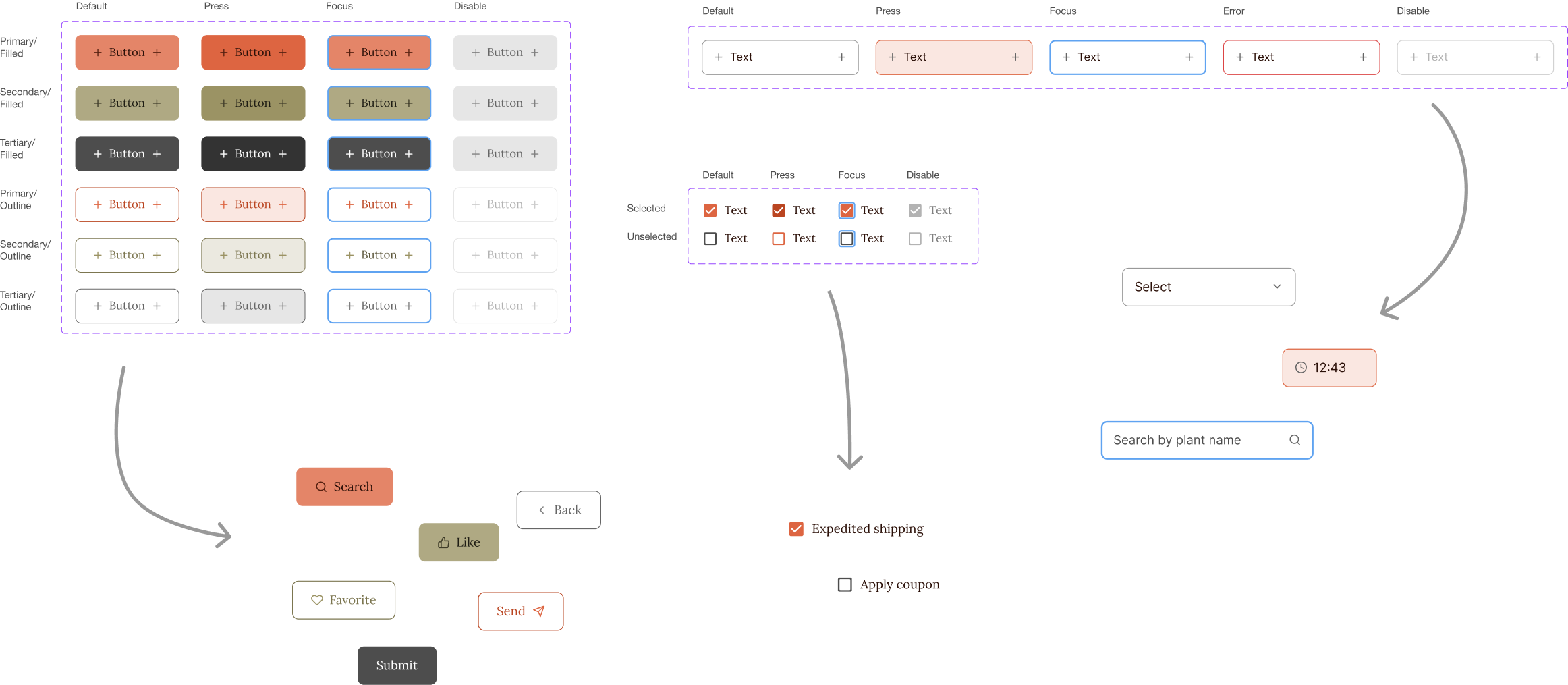 Atomic button, input, and checkbox components with variants