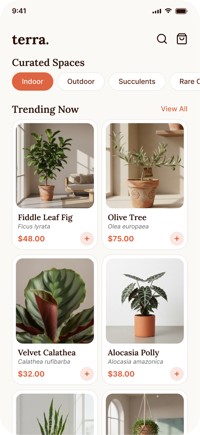 Plant shop browse interface