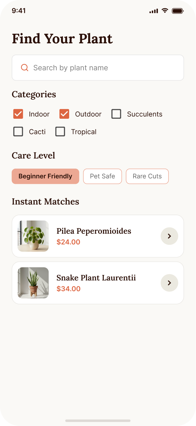 Plant details interface