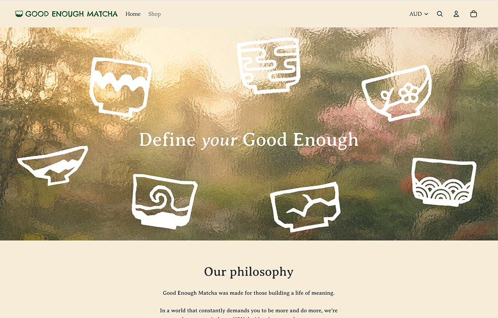 Good Enough Matcha online store landing page