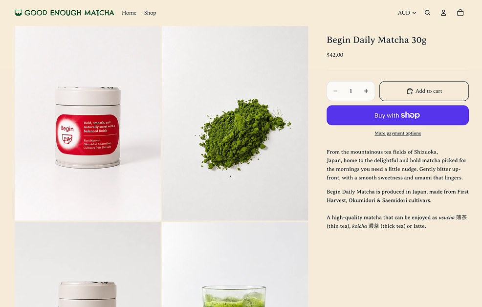 Good Enough Matcha online store product page